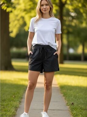 Athleta Black High-Waist Drawstring Shorts